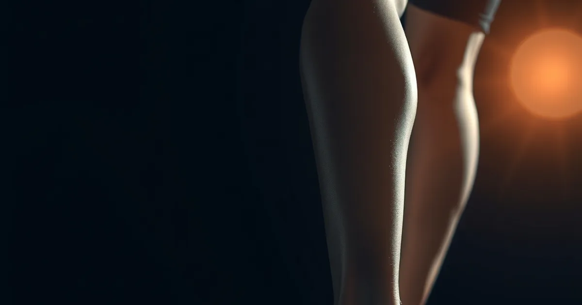 Gros plan cinématographique sur le genou et la jambe d'une femme en pleine marche, portant une chaussure structurée, éclairage sombre et dramatique